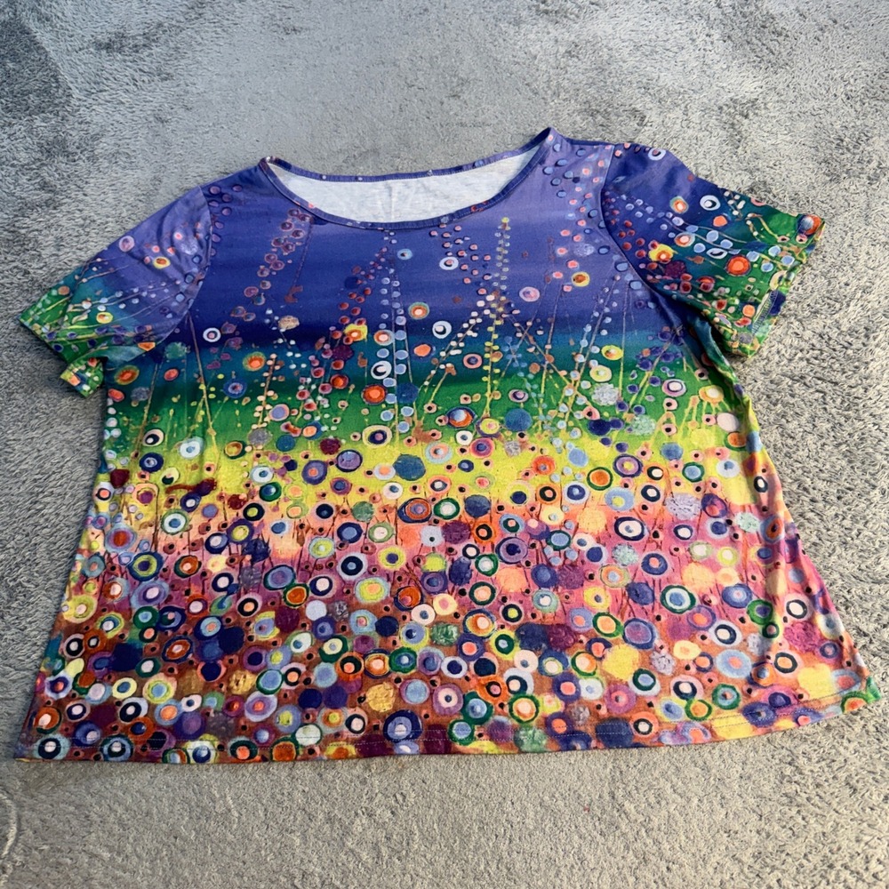 Unbranded Womens 3XL Abstract Floral Circle Print T Shirt Multicolor Stretch
